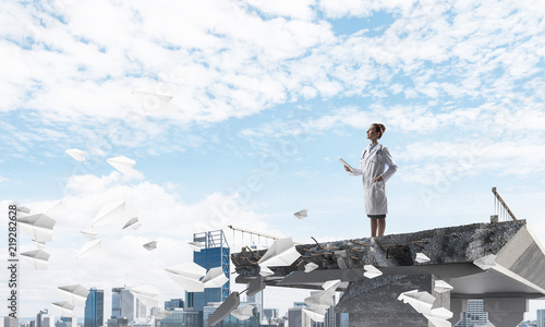 Woman doctor on the city health guard