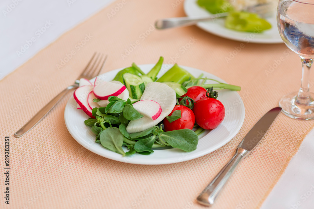 Fresh health organic vegetables on a plate. Fresh health organic vegetables on a plate.