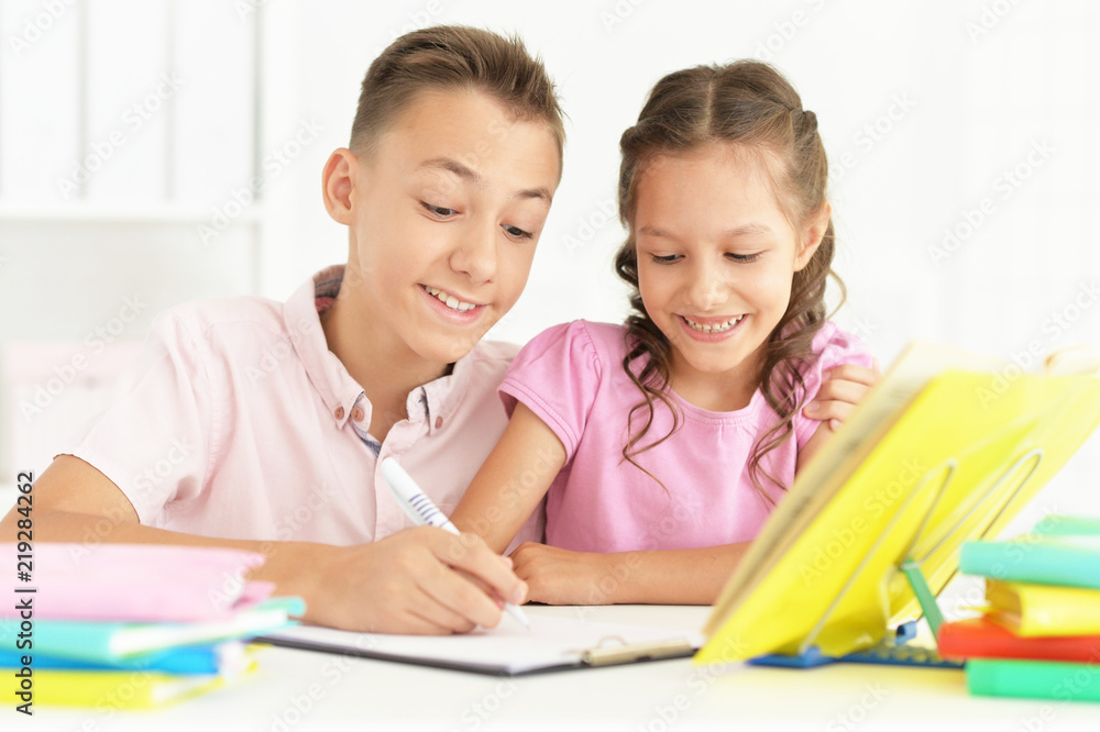 Brother and sister doing homework at home Brother and sister doing homework at home
