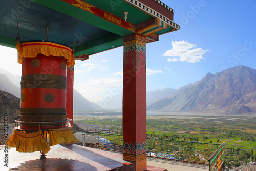 Diskit Monastery or Diskit Gompa is the oldest and largest Buddhist monastery. Nubra Valley of Ladakh, India photo