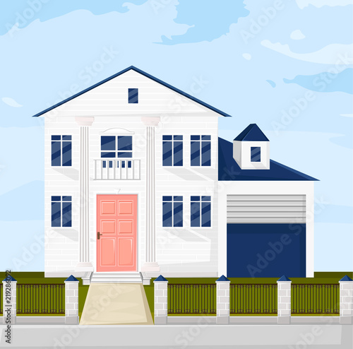 Architecture facade white french cottage house Vector