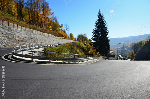 Road turn over town Jachymov in Ore mountain Czech republic  photo