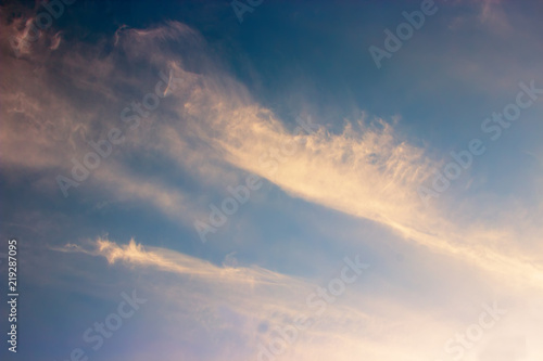 View on beautiful white clouds in a blue sky. © beldesigne