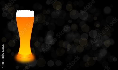 Glass of beer with blur bokeh on dark background