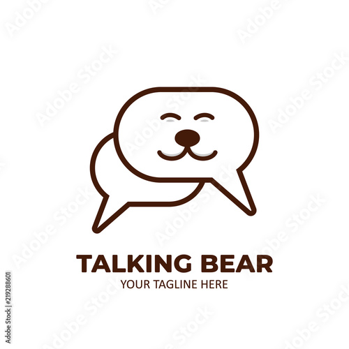 Talking bear logo icon comic bubble speech outline line monoline style