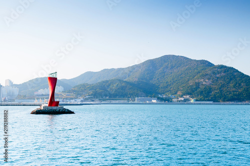 Red lighthouse at Yeosu expo port, South Korea
