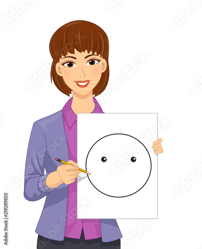 Girl Teacher Draw Smiley Fe...