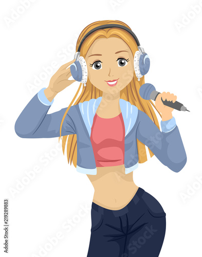 Teen Girl Music Headset Sing Illustration
