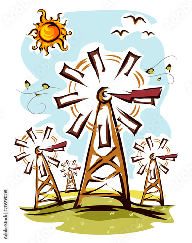 Farm Windmills Illustration
