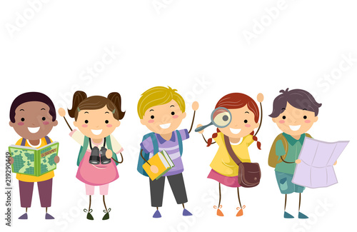 Stickman Kids Geography Students Illustration