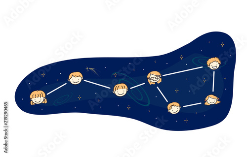Stickman Kids Heads Big Dipper Illustration
