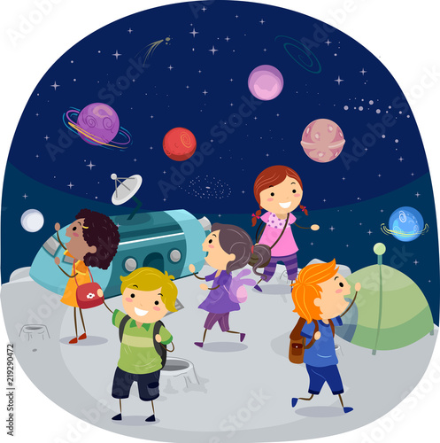 Stickman Kids Planetarium Illustration