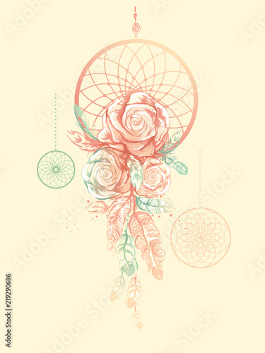 Dream Catcher Boho Rose Design Illustration