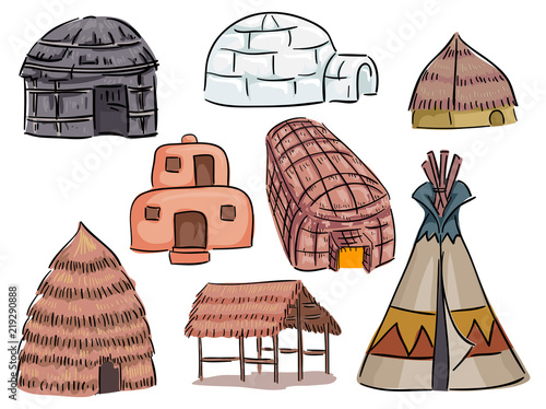 Native American Houses Illustration photo