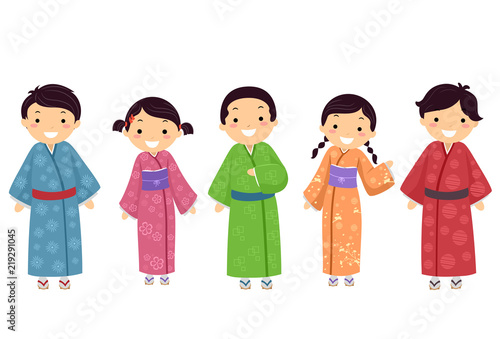 Stickman Kids Japanese Kimono Illustration