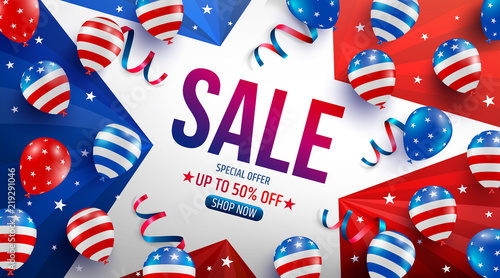 Labor Day Sale poster template.USA labor day celebration with American balloons flag,star and tools.Sale promotion advertising banner template for USA Labor Day Brochures,Poster or Banner
