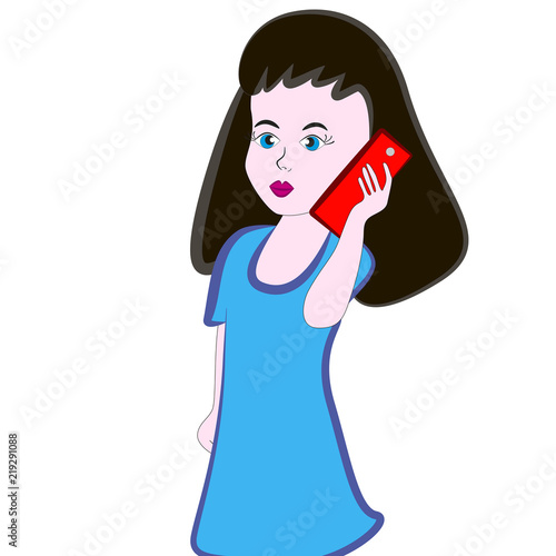 The girl very closely listens interlocutor on the phone isolated by white background.