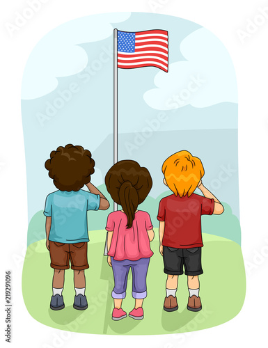 Kids Back Flag Salute Illustration