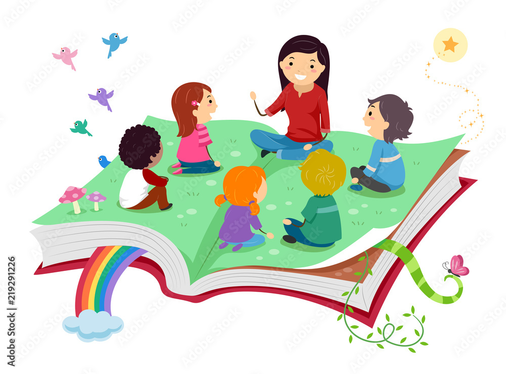 Stickman Kids Storytelling Big Book Illustration Stock Vector | Adobe Stock