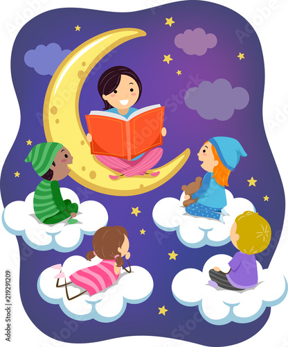 Stickman Kids Teacher Bedtime Story Illustration