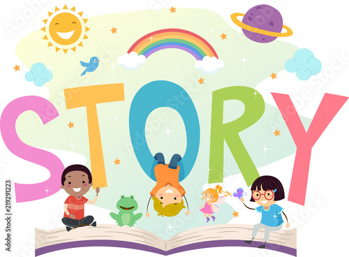 Stickman Kids Story Open Book Illustration