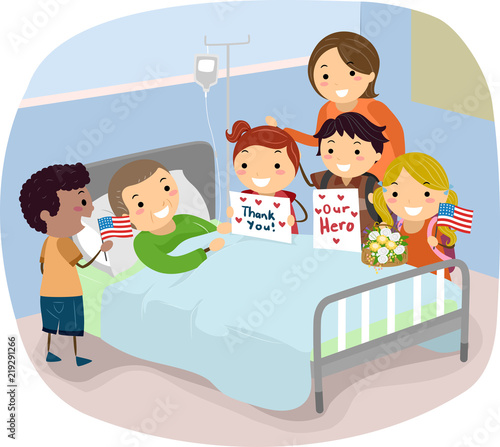 Stickman Kids Visit Veteran Hospital Illustration