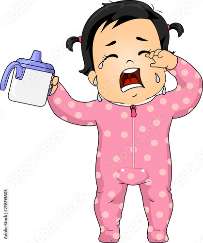 Kid Toddler Girl Crying Sippy Cup Illustration