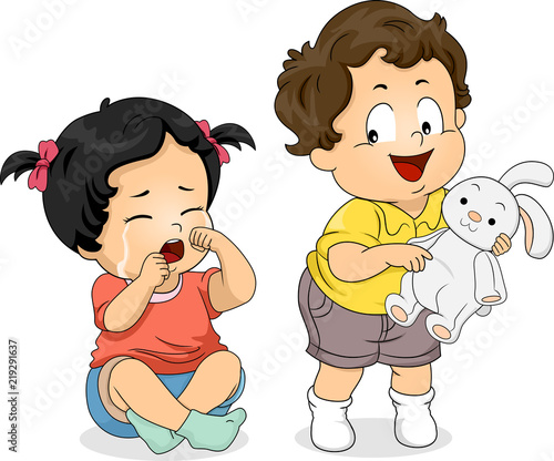 Kids Toddler Cry Not Share Toy Illustration