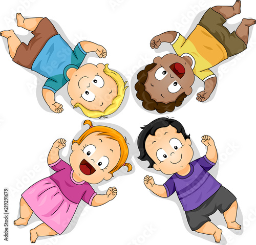 Kids Toddlers Lay Floor Illustration