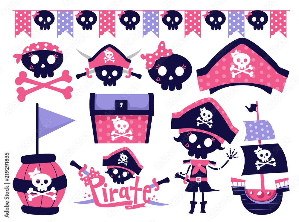Fototapeta premium Pirate Girl Pink Party Theme Illustration