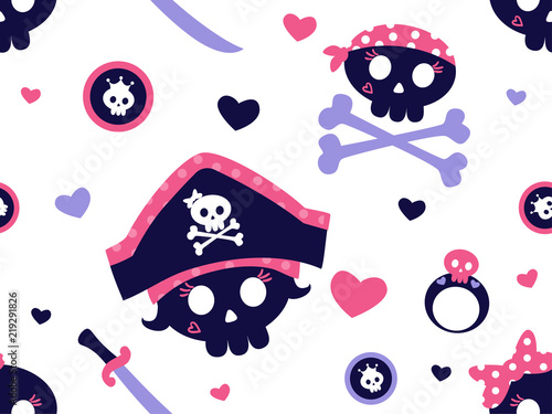 Pink Pirate Seamless Background Illustration