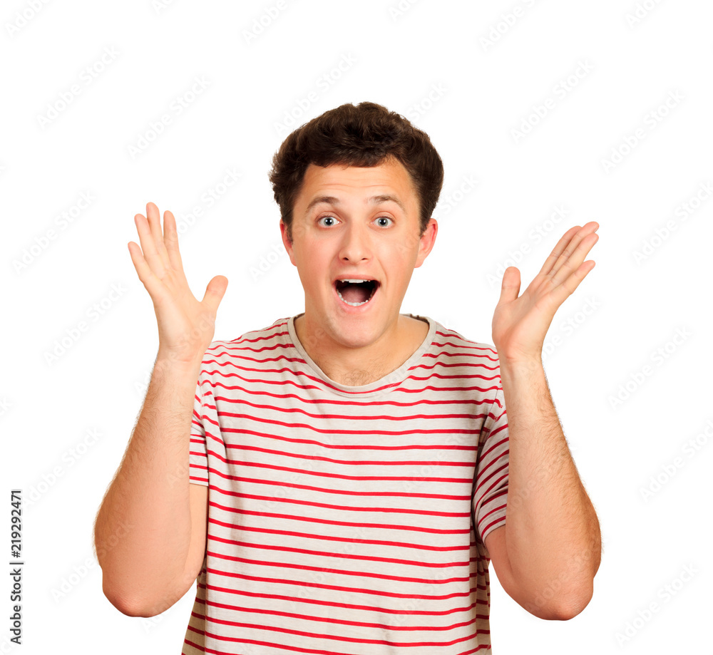 surprised young man. emotional man isolated on white background surprised young man. emotional man isolated on white background