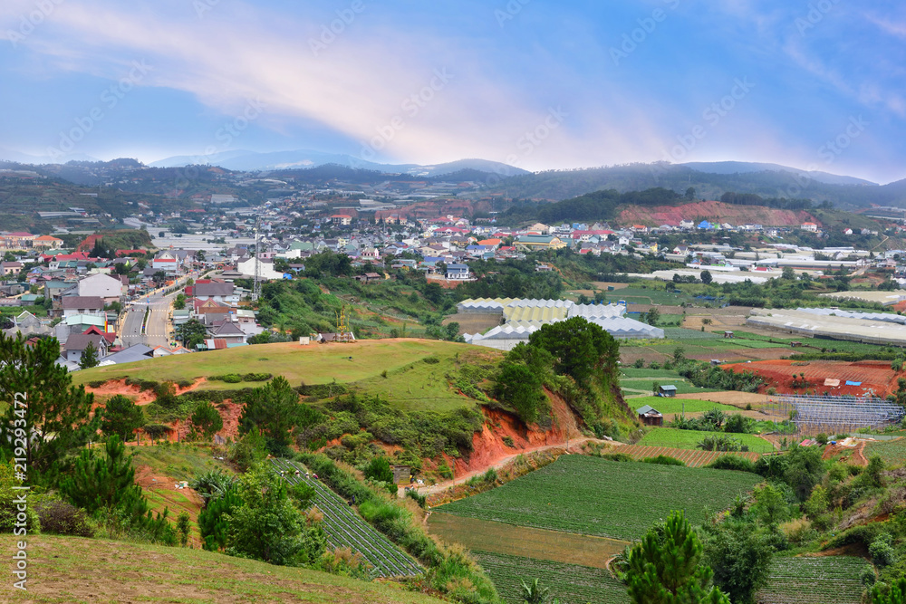 View from Lang Biang mountains or roof of dalat city in Dalat, South Vietnam