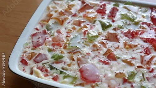 Plate with multi-colored Jelly. Video close-up, high quality