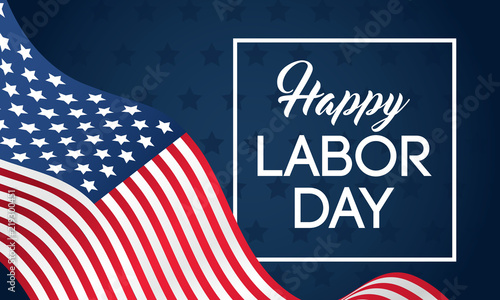 Happy Labor day vector illustration, Beautiful USA flag waving on blue star pattern background.