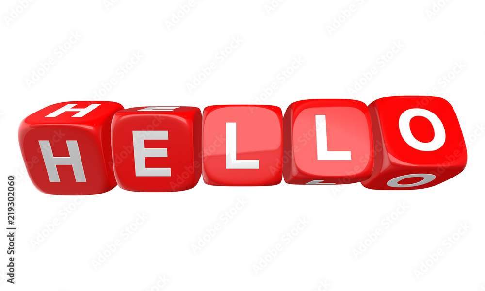 Hello word on red glossy twisted cubes Hello word on red glossy twisted cubes