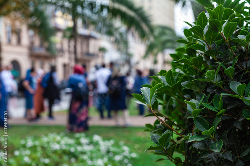 city square with people having a rest