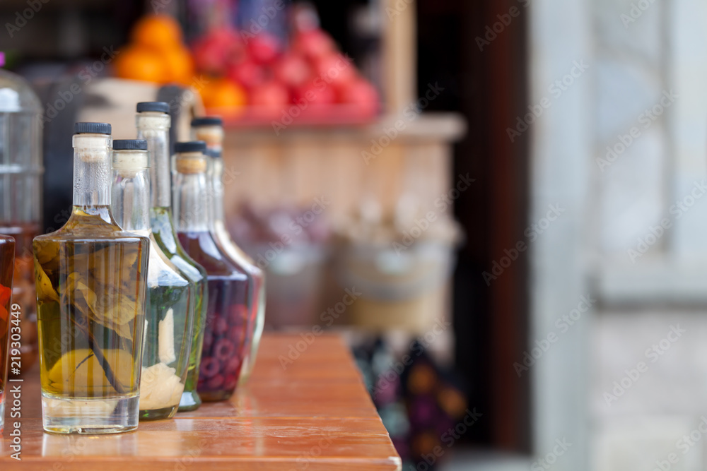 Homemade liqueur with fruits and alcohol Homemade liqueur with fruits and alcohol