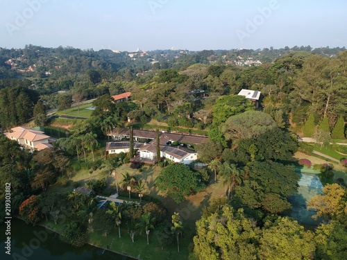 house forest aerial view drone