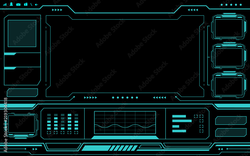 Blue control panel abstract Technology Interface hud on black background vector design. - obrazy, fototapety, plakaty 