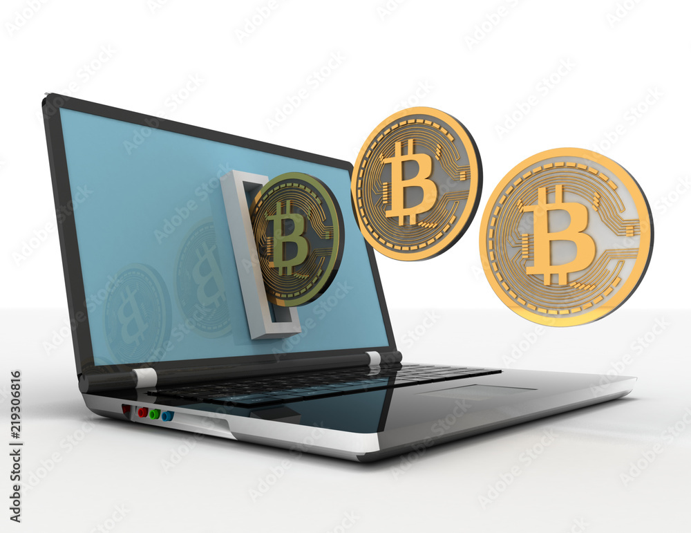 3d bitcoin and laptop . 3d rendered illustration 3d bitcoin and laptop . 3d rendered illustration
