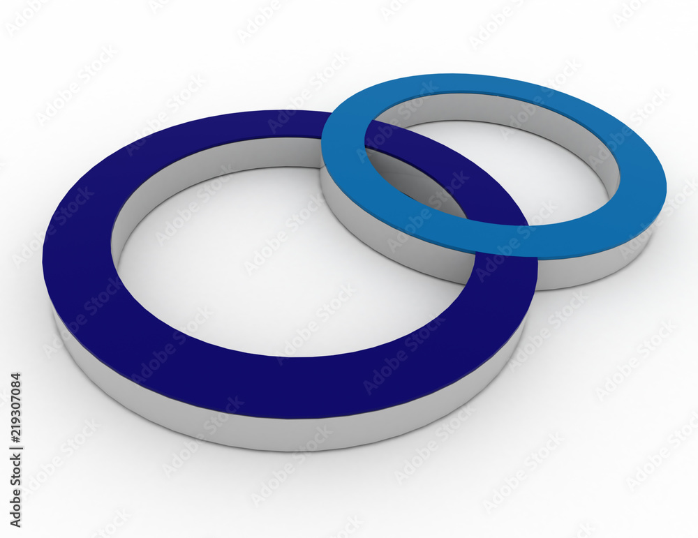 Icon, two circles blue and black, 3d rendered illustration Icon, two circles blue and black, 3d rendered illustration