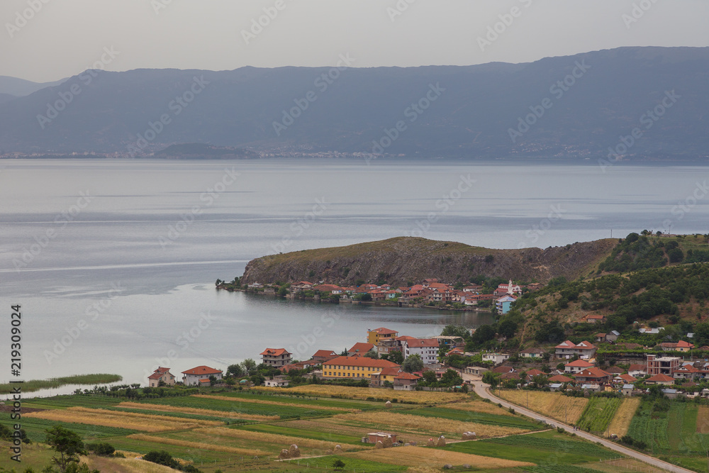 Panorama of the fishing and leisure village of Lin, Albania.
