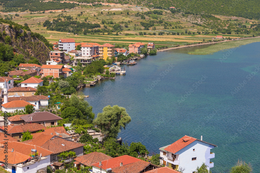 Panorama of the fishing and leisure village of Lin, Albania.
