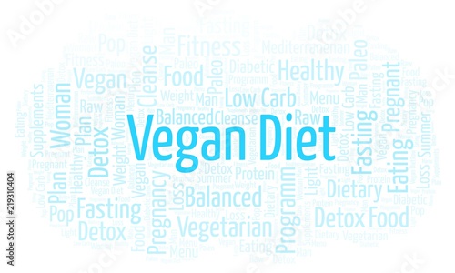 Word cloud with text Vegan Diet on a white background.