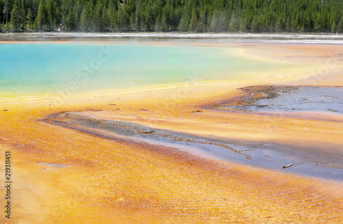 Colorful geothermal features at Grand Prismatic Spring in Yellowstone National Park