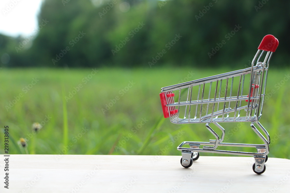 custom made wallpaper toronto digitalminiature shopping cart on green background.