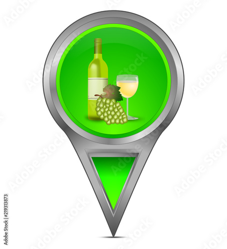 Map pointer with wine bottle, a glass of wine and grapes - illustration