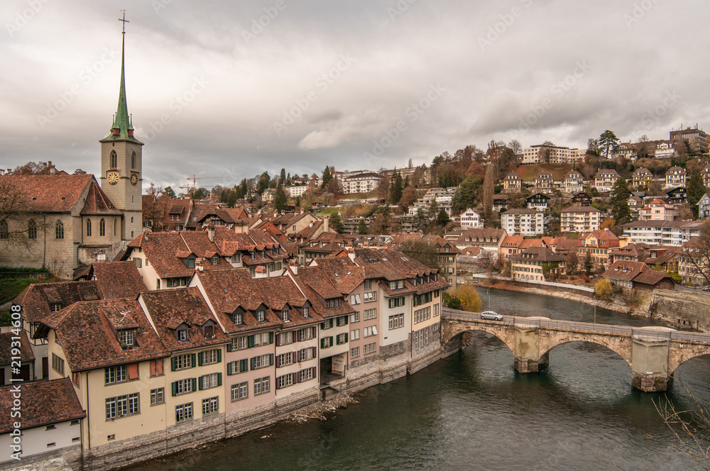 Bern view of river and city, bridge, Switzerland 