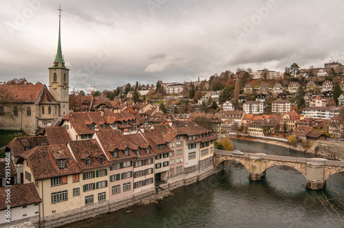 Bern view of river and city, bridge, Switzerland 
